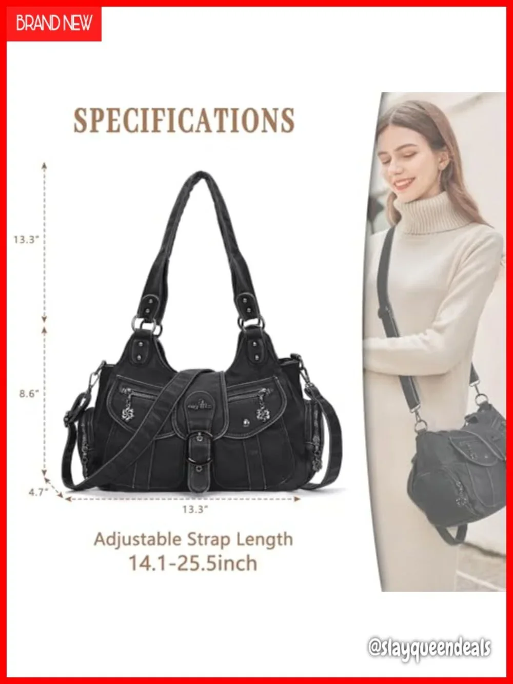 Vegan Leather Hobo Shoulder Bag Tote Purse with Crossbody Strap Roomy